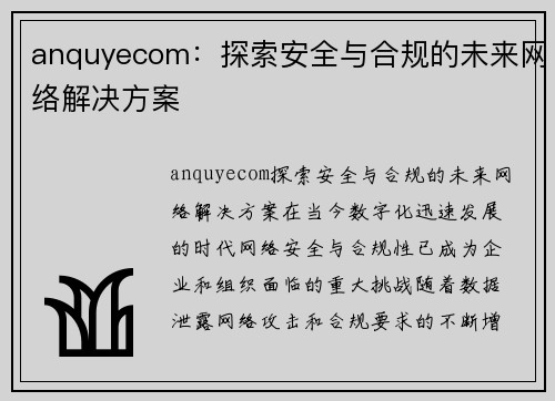 anquyecom：探索安全与合规的未来网络解决方案